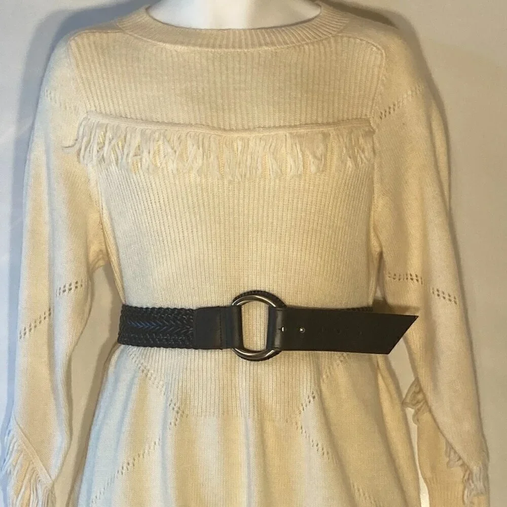 Coldwater Creek SZ S Black braided leather statement belt wear Hip or waist
